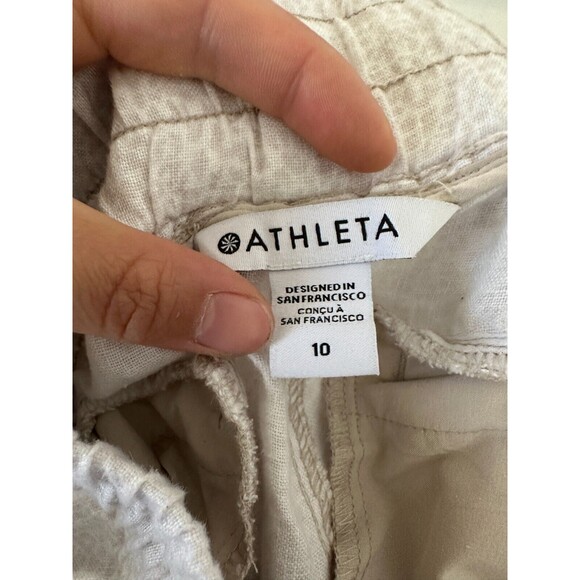 Athleta Cabo Linen Joggers White Drawstring Micro Cheetah Beach Women's Size 10 - Picture 8 of 9